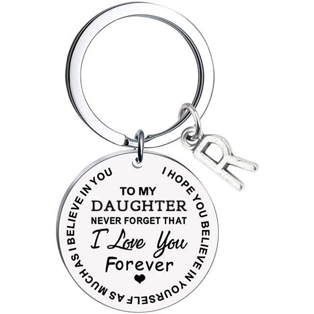 CHUANK Clearance To My Daughter Message Keychain Stainless Steel Initial Last Name 26 Letter Family Inspirational Keychain Gift