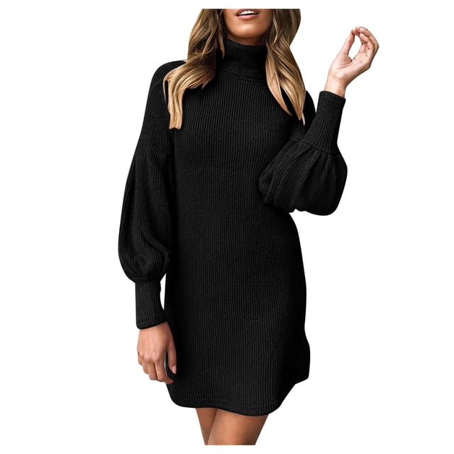 Fridja Robe Chandail à Col Roulé pour Femmes, Chandail à Manches Longues pour Dames, Mini Robes