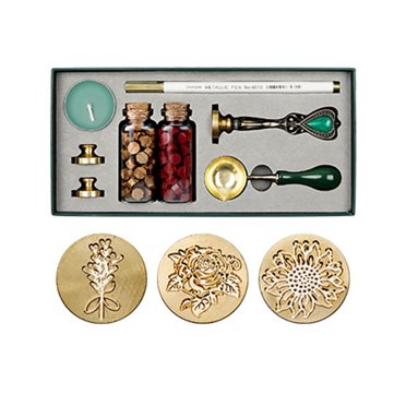 Amdohai Trousse Rétro de Scellage de Cire Perles de Cire Cuillère pour Faire Fondre la Cire Sceau de Cire Tampon Bougie Remplaçable