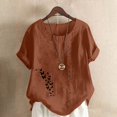 thumbnail image 2 of QATAINLAV T-Shirts à Manches Courtes pour Femmes Mode T-Shirts à Imprimé Papillon Hauts Décontractés Coupe Ample Col Rond Blouse en Lin Tenues d'Été de Plage Soldes de Vacances Café L, 2 of 5
