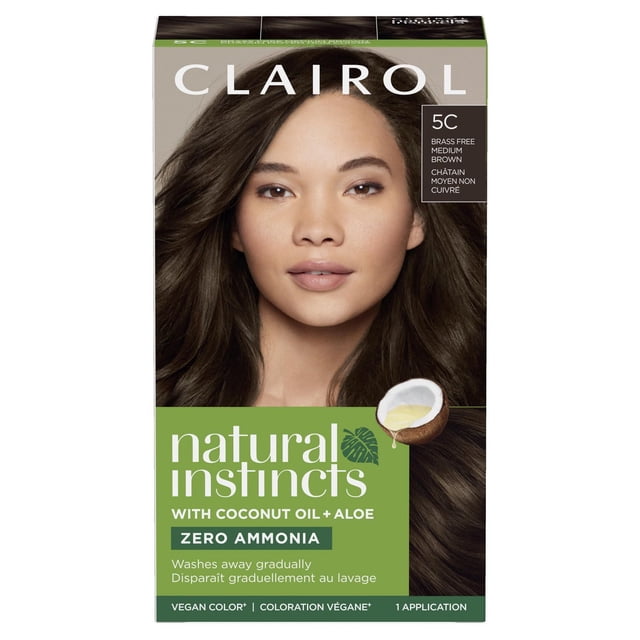 Clairol Natural Instincts Coloration Capillaire Demi-Permanente, Teinture Capillaire Végane, Faite avec de l'Huile de Noix de Coco et de l'Aloès, Boîte de Produit pour l'Avant avec Échantillon de Teinte visible et Texte d'Emballage Clair Notant la Couleur Conditionnante Demi-Permanente, Huile de Noix de Coco et aloe vera; Ensemble sur un Fond Blanc Uni et Souvent Utilisé pour Rafraîchir la Couleur entre les Visites au salon.