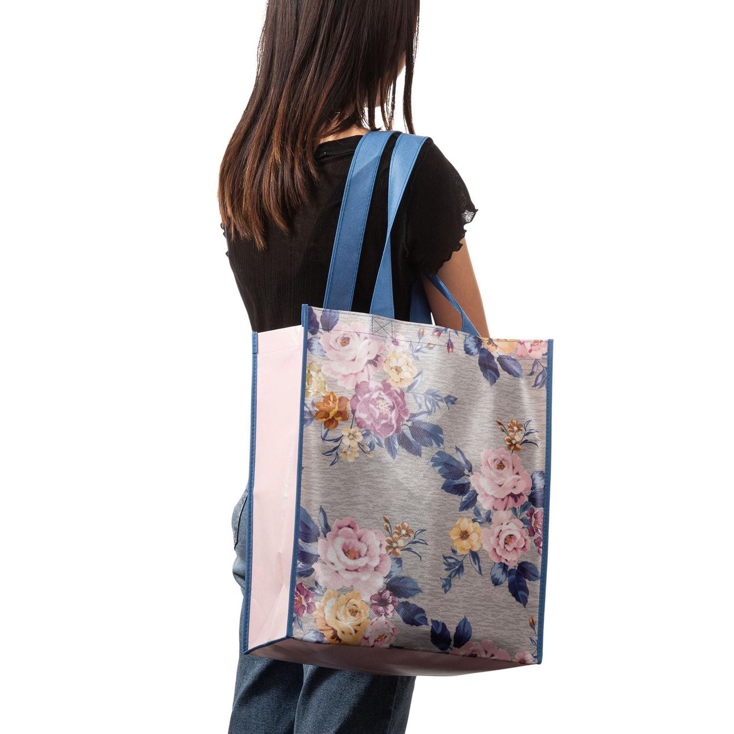Walmart Reusable Shopping Bag, Grocery Tote Bag with Floral Print, Multi-Colour