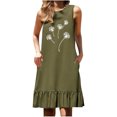 thumbnail image 2 of Ovzne Robes pour Femmes Robe de Plage Mode Femmes Imprimé Col Rond Sans Manches Poche Jupe Plissée Robe à Empiècements Robe pour Femmes Imprimée Liquidation, 2 of 6