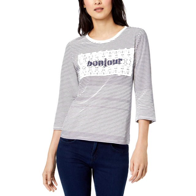Maison Jules Top Bonjour à Rayures de Coton (Navy, XXS)