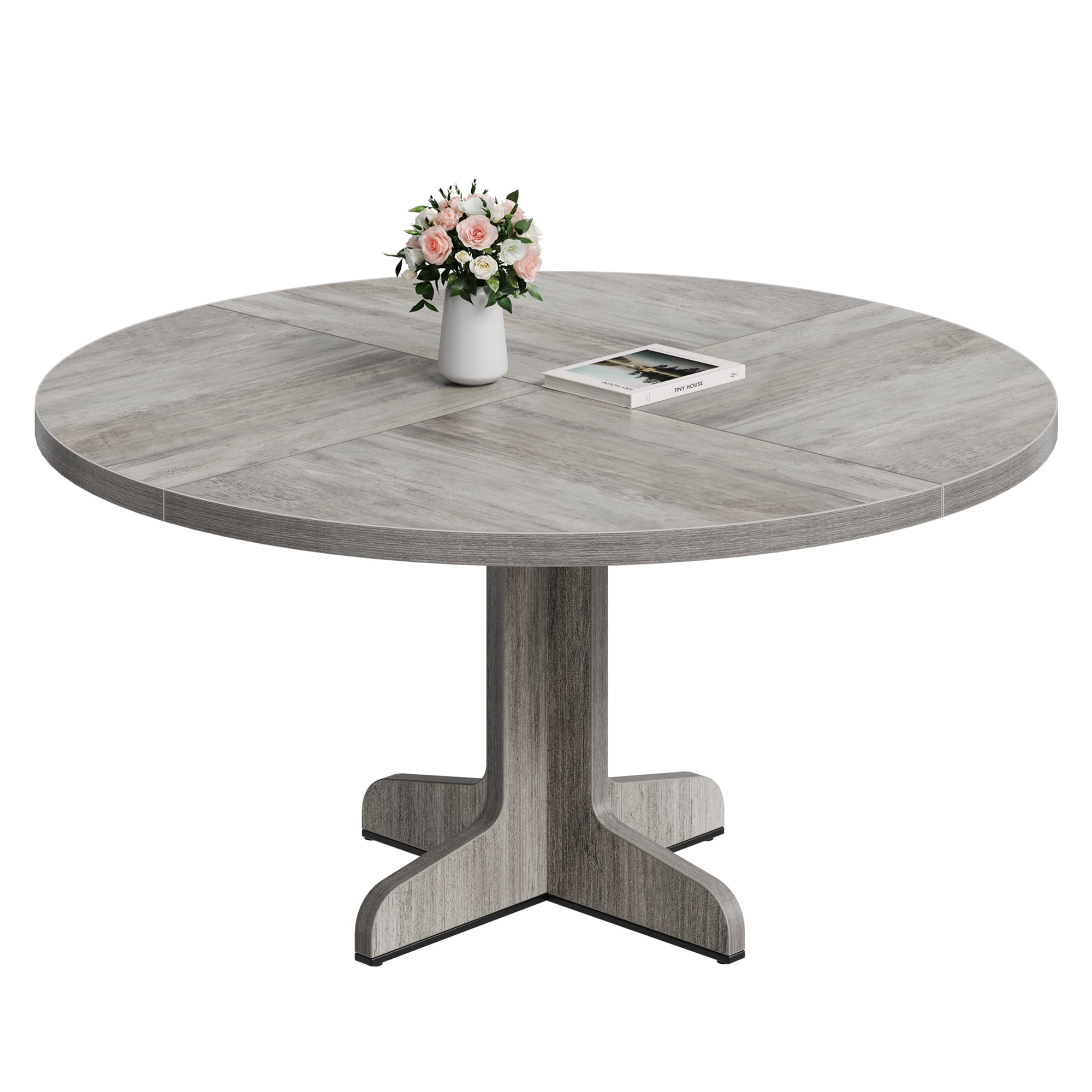 Kitchen Table for 4-6 People, Dining Table, Round Dining Room Table for Kitchen, 47 Inch Round Table for Dining Room, Grey