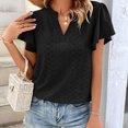 thumbnail image 4 of Birdeem Womens Spring and Summer Gold Lace Stitching V-Neck Solid Color Bottom T-Shirt Hollow Top, 4 of 8