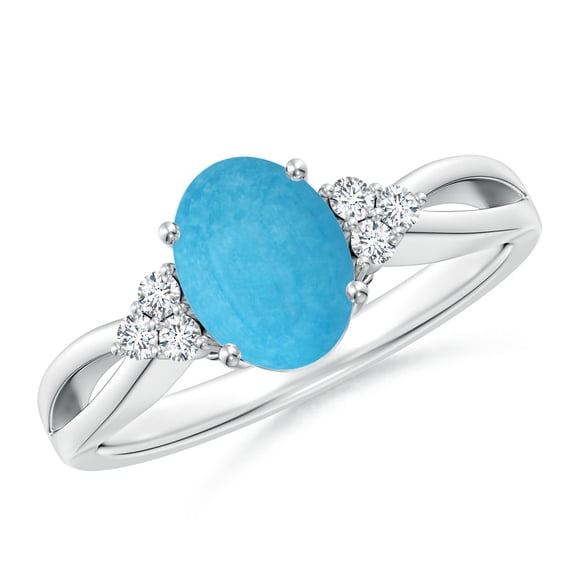 Angara Natural Turquoise Ring - Solitaire Oval 1.15 ct Turquoise Split Shank Ring with Trio Diamonds in 925 Sterling Silver for Women (Ring Size = 7.5)