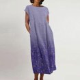 thumbnail image 1 of Meichang Robe d'Été en Coton et Lin à Manches Courtes pour Femme, Col Rond, Coupe Ample, Dégradé, Robe Midi Bohème Décontractée à Imprimé, Robe de Travail Rétro Légère Évasée, Violet, TG, 1 of 5