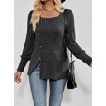 thumbnail image 3 of SUNSIOM Women Fashion Ribbed T-Shirts Solid Color Square Neck Buttons Puff Long Sleeve Shirts Spring Fall Casual Loose Fit Tops, 3 of 6