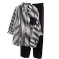 thumbnail image 1 of Mikilon Ensemble Élégant pour Femmes 2 Pcs Été Nouveau Cardigan Imprimé Décontracté Col à Revers Mode Costume Nouveau Cardigan Imprimé Été Ensemble Mode Noir TP, 1 of 6