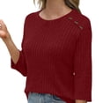 thumbnail image 5 of Pincandy Womens Sweaters Fall Fashion 3/4 Length Sleeve Tops Crew Neck Button Shirts Casual Pullover Cute Winter Clothes, 5 of 5