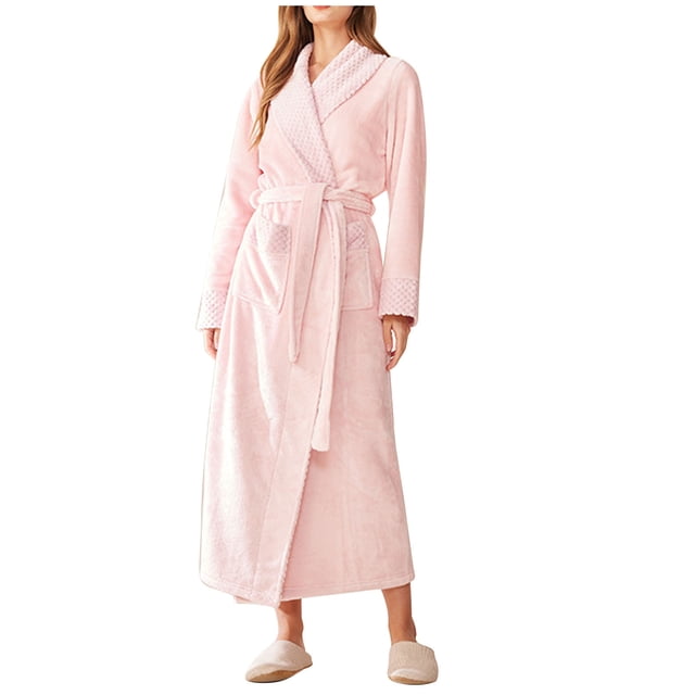 MeetoTime Women's Full Length Robe, Warm and Cozy Fleece Bathrobe, Unisex Man Woman Robe Loungewear