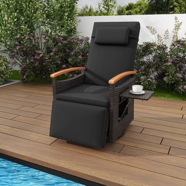 Costway Outdoor 360° Swivel Rattan Recliner Chair Patio Wicker Chaise Lounge Chair Black