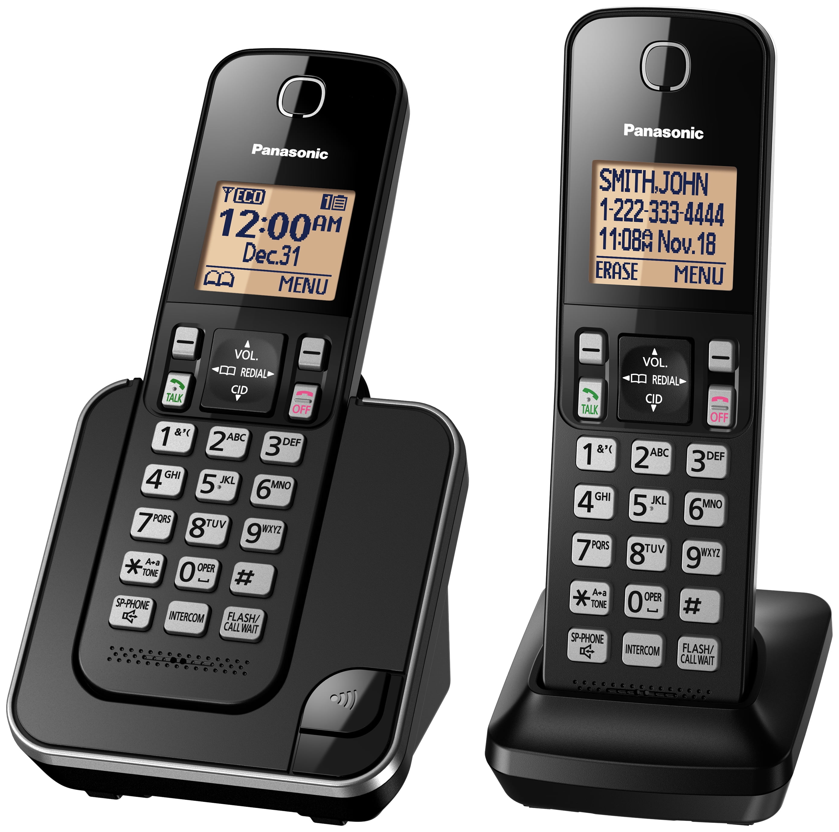 Panasonic KXTGC382B DECT 6.0 2-Handset Landline Telephone, Black