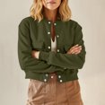 thumbnail image 3 of HongQid Women's Bomber Jackets Winter Trendy Varsity Jackets Shackets Button Down Cropped Coats with Pockets, 3 of 9