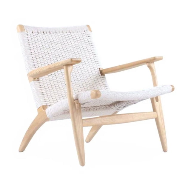 Lavaca Lounge Chair White-Natural with solid ash wood and rattan weave