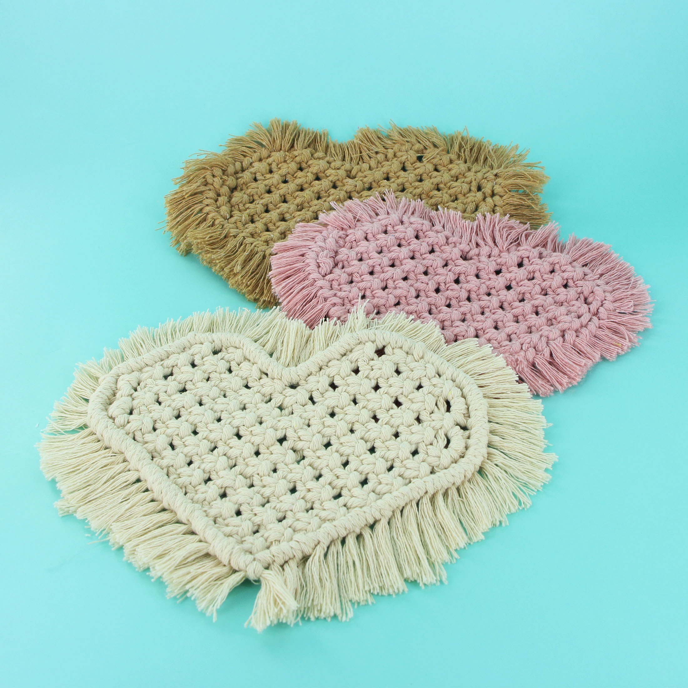 UNIQUE CREATIV CRAFT Macramé Coaster Kit - Heart, 3 pcs, Age 8+, Beginner, 15.5 cm (6.1 in)