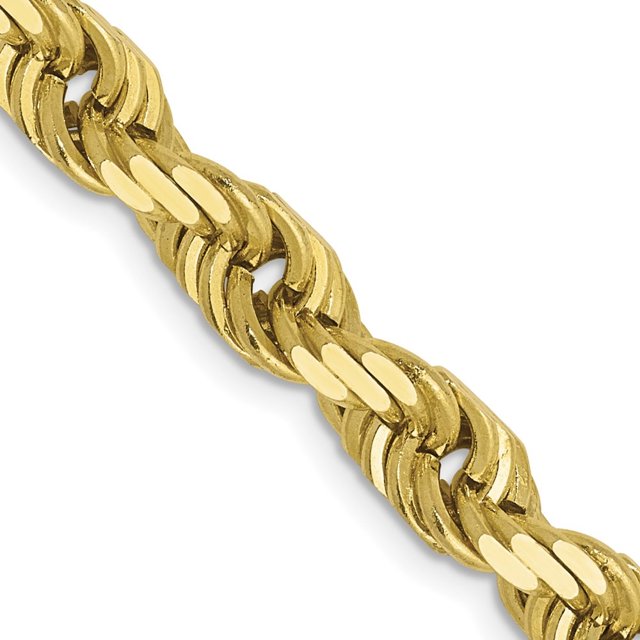 Diamond2Deal 10K Yellow Gold 5.5mm Diamond-Cut Rope Chain Necklace for Women 26"