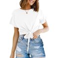 thumbnail image 2 of Hauts d'Été pour Femmes Col Rond Basiques Couleur Unie Manches Courtes T-shirt Blouse Habillée, 2 of 7