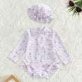 thumbnail image 1 of Girls Rash Guard Swimming Bathing Suit Striped Ruffle Long Sleeve Sun Protection Toddler Bathing Suit Girl 2-3 Years, 1 of 3
