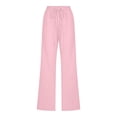 thumbnail image 4 of Timegard Cotton Linen Pants for Women Elastic Waisted Drawstring Straight Leg Lounge Pants with Pockets, 4 of 6