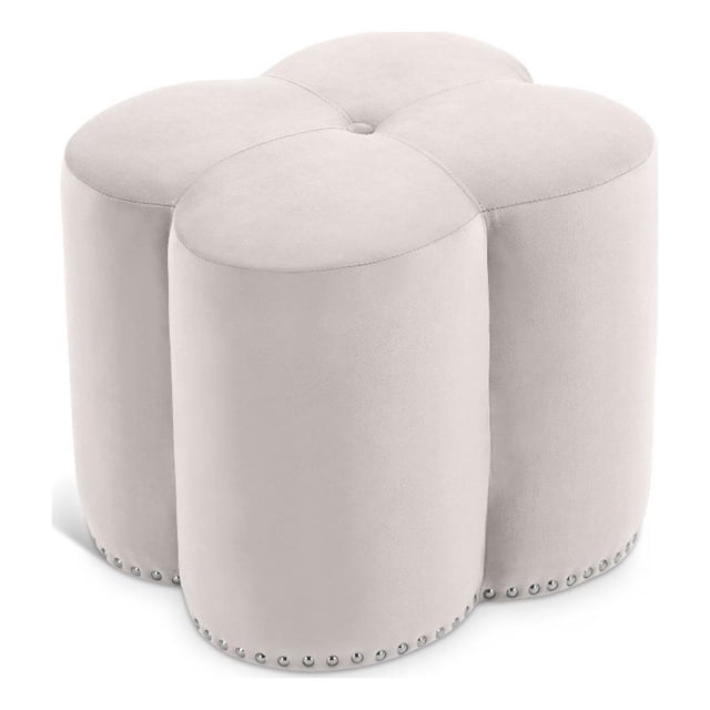 Meridian Furniture Clover Flower Shaped Cream Velvet Ottoman