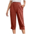 thumbnail image 1 of VEKDONE Womens Cotton Linen Capris Pants Wine XXXL, 1 of 9