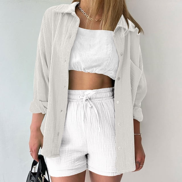 RXIRUCGD Chemise à Manches Longues pour Femme, Blanc, Taille : S