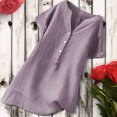 thumbnail image 2 of Timegard Womens Cotton Linen Tops Plus Size Notched V Neck Button Short Sleeve Casual Loose Tee Shirts, 2 of 4
