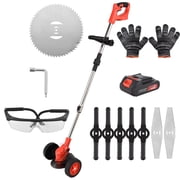 Graflsoa 650W Foldable Cordless Electric Lawn Mower with Detachable Wheels, 8000rpm Brushless Motor, 90° Folding Design, 1*Round Blade/2*Alloy Blades/5*Plastic Blades, 21V Lithium Battery, Red &