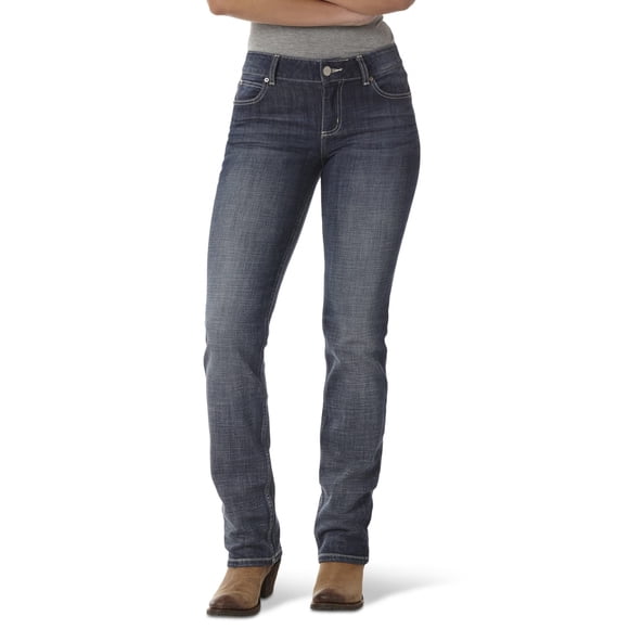 Wrangler Women's Premium Patch Mae Straight Leg Jean-Sits above Hip, Dark Indigo, 9x30