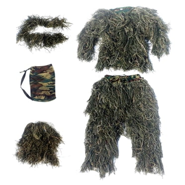 Ghillie Suit for Men Lightweight Wargame Clothing Woodland Pants Hat Uniform Set green