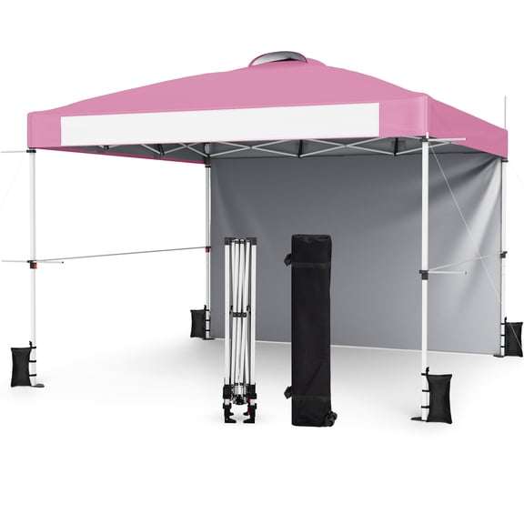 Costway Abri à Montage Instantané Commercial 10 Pieds X 10 Pieds avec Paroi Latérale, Pliant, pour Marché et Terrasse, Rose