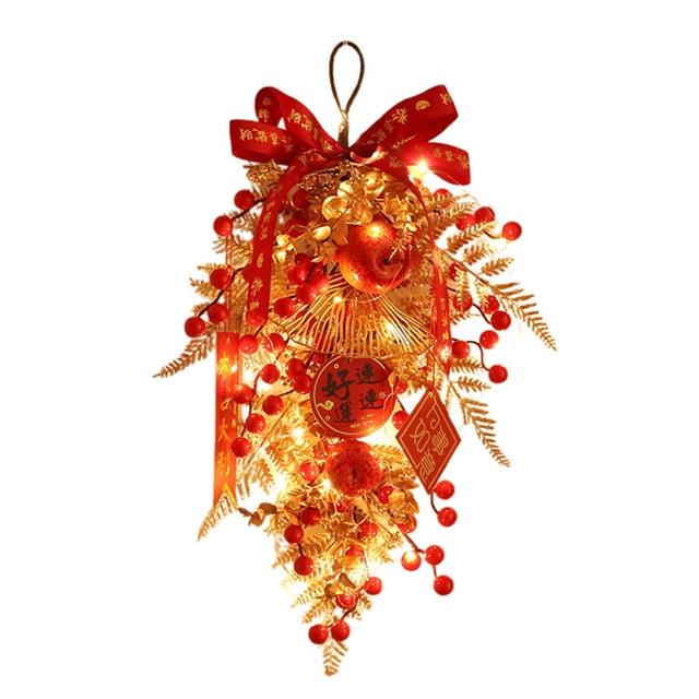 Couronne Année Richesse Pendentif Fête du Printemps Ornements de Fruits Année Décorations de Festival Éventail Doré Pendentif Fruit Rouge