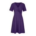 thumbnail image 4 of EGNMCR Robes de Vacances pour Femmes Robe Décontractée Grande Taille Col en V Manches Courtes Boho avec Poches, 4 of 6