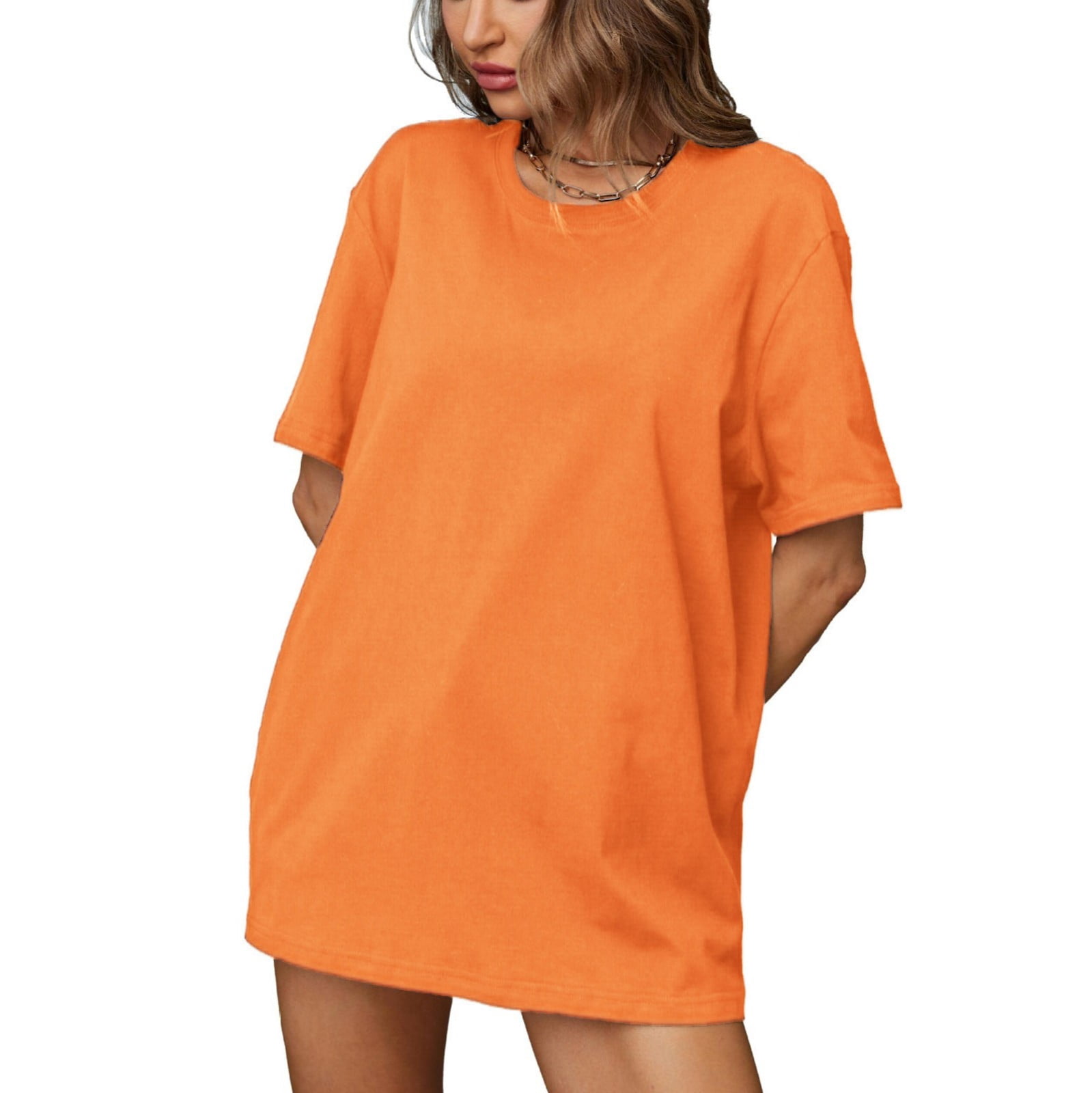 fheaev Summer Oversized T-Shirts For Womens Top Loose Half Sleeve Polluer Tees Crew Neck Color Block Plus Size Tunic Tops Gym Workout Top