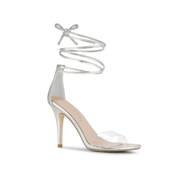 BLISSFUL STEP Sandales à Talons Aiguilles à Lacets pour Femmes à Bride Transparente