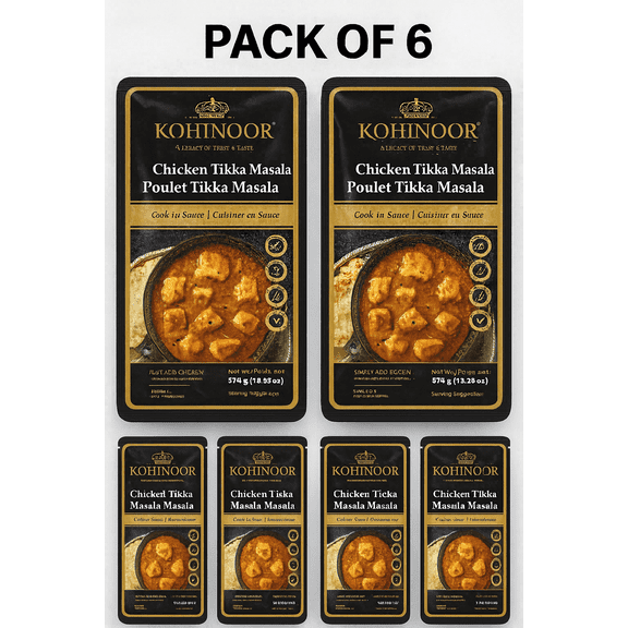 Kohinoor Chicken Tikka Masala – Cooking Sauce, Pack of 6 × 375 g (Total 2.25 kg) – Rich & Creamy Indian Curry Sauce