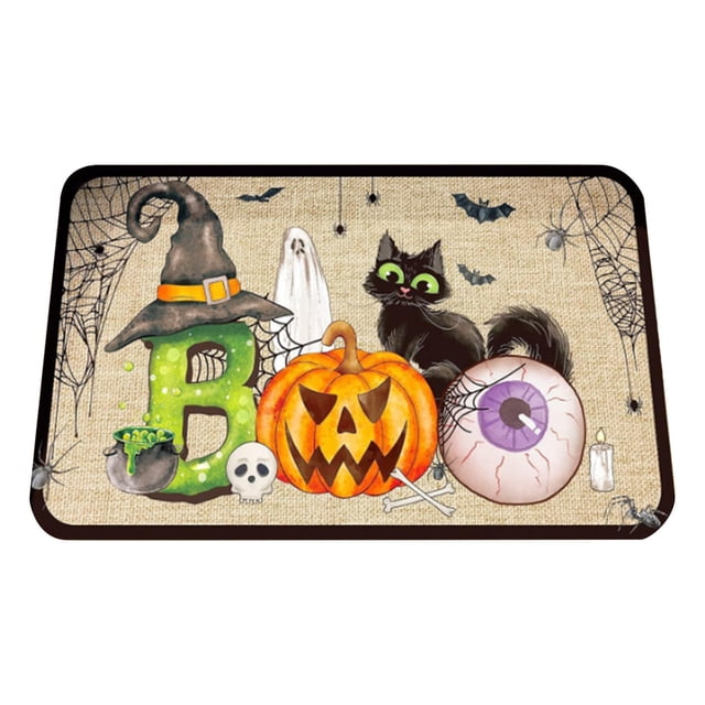 Tapis de Bienvenue d'Halloween en Polyester Durable, Grande Taille, Sans Support, Idéal pour la Décoration Saisonnière de la Maison