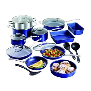 Refurbished Granite Stone 20 Piece Non-stick Pots & Pans Complete Cookware & Bakeware Set, Blue