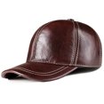 thumbnail image 1 of Brown Baseball Cap Men Real Leather Snapb-ack Cowskin Autumn Winter Adjustable Golf Dad Hat, 1 of 3