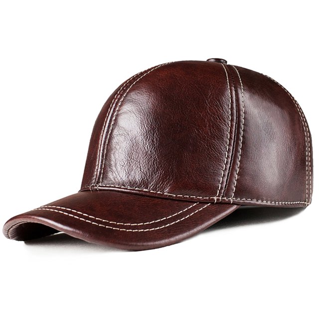 Brown Baseball Cap Men Real Leather Snapb-ack Cowskin Autumn Winter Adjustable Golf Dad Hat