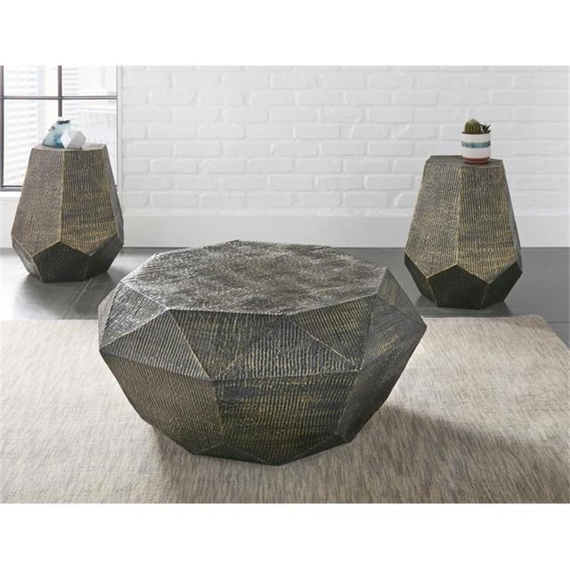 Bowery Hill Modern Metal 3-Piece Occasional Set in Brass Finish