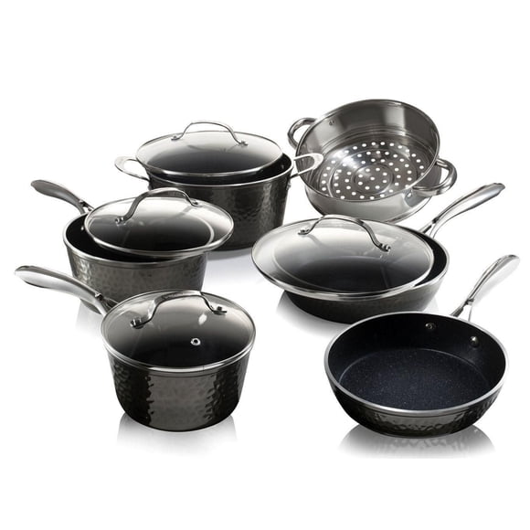 Granitestone Diamond Platinum 10 Piece Ultra Nonstick Mineral Infused Hammered Durable Easy Clean Pots and Pans Cookware Set