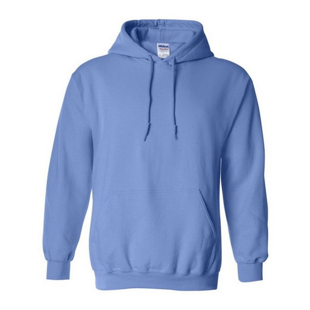 Gildan Chandail à Capuchon pour Adulte en Mélange Épais / Chandail à Capuchon Uni Bleu Pâle. Fait de 50 % Coton et 50 % polyester avec un Tissu en Molleton de Poids Moyen. Comprend un Capuchon à Double Couche avec Cordons, une Poche Kangourou, des Poignets et un Ourlet Côtelés Élastiqués, et une Coupe Décontractée. Certifié Oeko-Tex Standard 100 et Sedex pour la Durabilité.