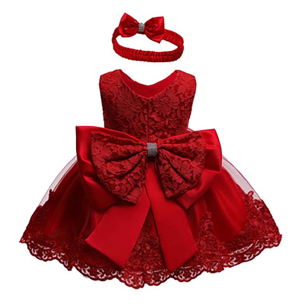 2 Pcs Robe pour Nouveau-Née Fille en Dentelle, Robe Tutu de Princesse, Robe de Fête d'Anniversaire et de Vacances + Bandeau, Ensembles 0-24 m