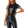 thumbnail image 1 of INSPIRE CHIC Women's Party Metallic Textured Short Sleeve Shiny Multicolor Top Shiny Black L, 1 of 5