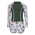 thumbnail image 4 of Eandarui Kids Girls 2 Piece Rash Guards Swimsuit Long Sleeve Patchwork Flower Print with Short Swimwear Green 110, 4 of 6