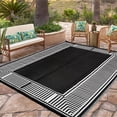 thumbnail image 1 of Garvee Tapis d'Extérieur 9 Pieds X 18 Pieds Imperméable en Paille Plastique, Tapis d'Extérieur Moderne à Bordure, Tapis Réversible Résistant aux UV pour Patio, VR, Terrasse, Plage, Véranda, Noir et Blanc, 1 of 6