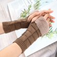 thumbnail image 4 of 1 Paire de Gants pour Femmes Motif Triangle Demi-Bras Gants Automne Hiver Tricot Extensible Sans Doigts pour Extérieur, 4 of 10